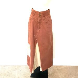 Long cotton Wine and beige color skirt